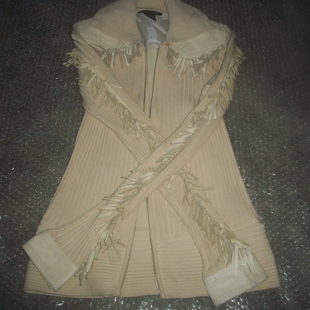 womens fringe sweater.BOSTON PROPER.Western. size small.Two way zipper